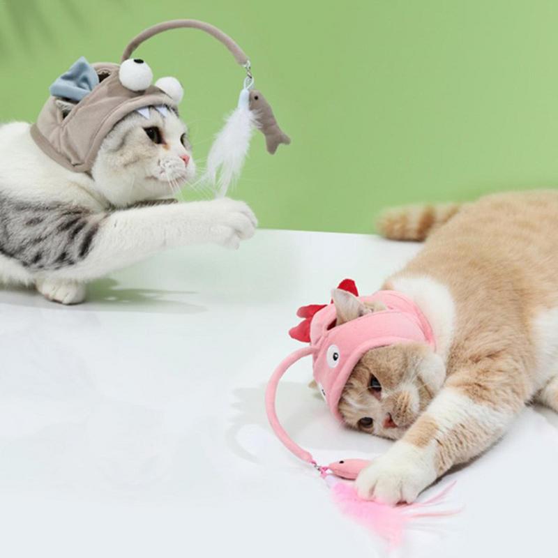 New Head Wearing Feather Funny Cat Stick Funny Cat Toy Stick Gray Big Eye Pet Toys Pet Products